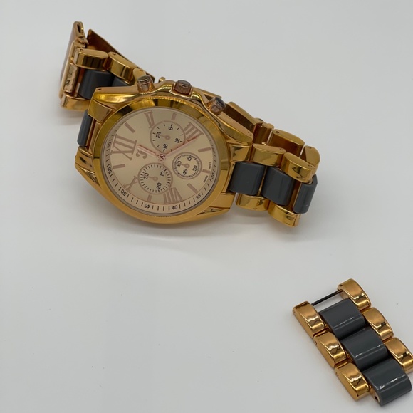 Charming Charlie Two-Tone Rose and Gunmetal Chronograph Style Link Watch - Picture 2 of 2